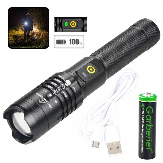 990000lm LED Flashlight XHP50 18650 USB Rechargeable LED Torch Zoomable Light 