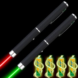 2-Pack 5mW Class 3R Green and Red Laser Pointers With 4 AAA Batteries